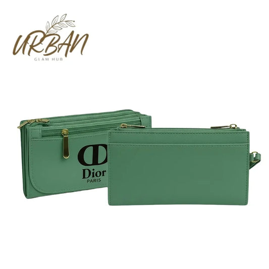 Stylish Zipper Luxury Wallet – Triple-Zip Pista Green Clutch