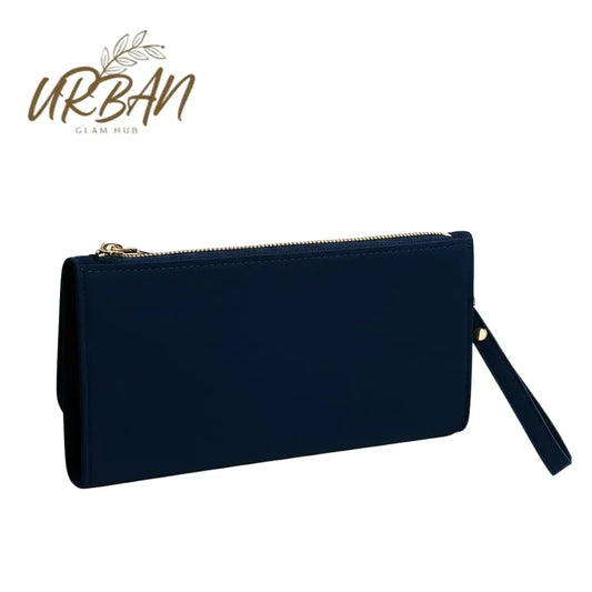 Stylish Zipper Luxury Wallet – Triple-Zip Navy Blue Clutch
