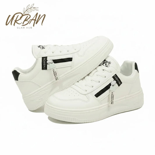Fashion-Forward White Lace-Up Sneaker with Side Zip