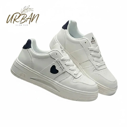 Women’s Casual Heart-Detail White Sneakers – Soft & Comfortable Everyday Shoes
