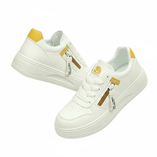 Fashion-Forward White Lace-Up Sneaker with Side Zip