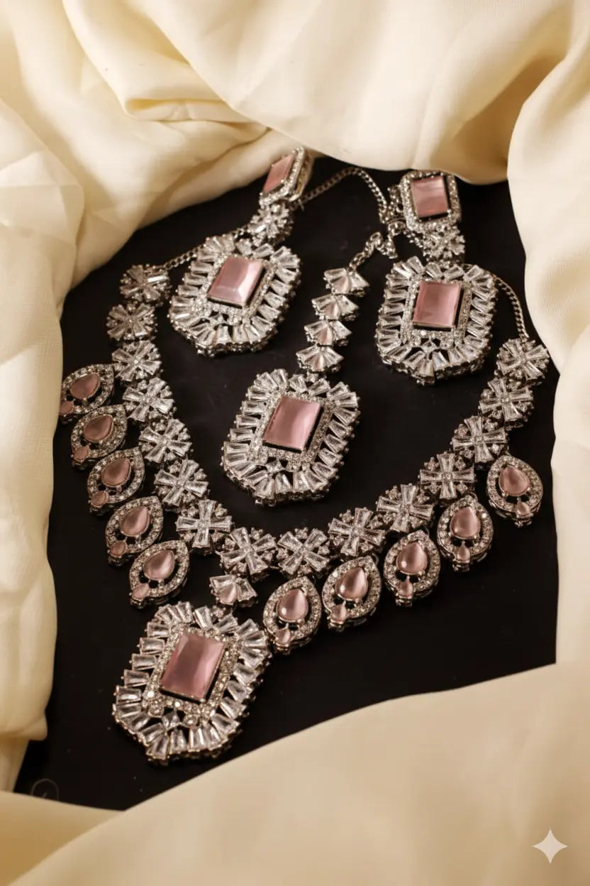 Zircon Necklace Set – Elegant Bridal & Party Jewellery for Women - Urban Glam Hub