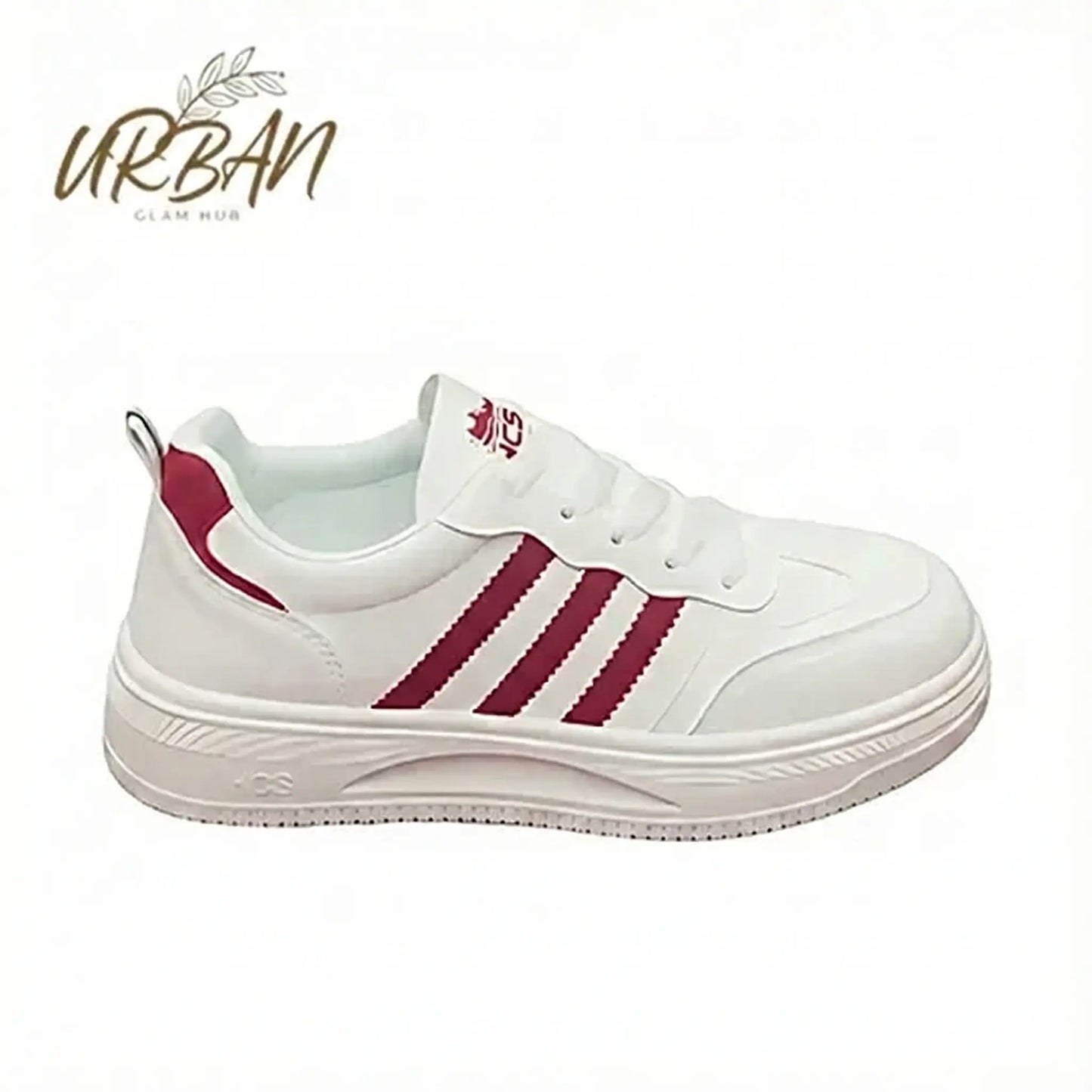 White Casual Sneakers with Red Stripes – Lightweight & Comfortable