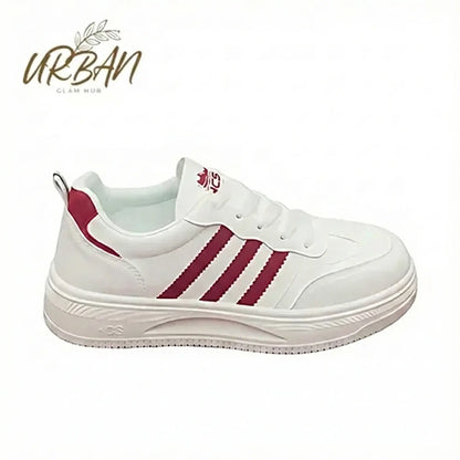 White Casual Sneakers with Red Stripes – Lightweight & Comfortable