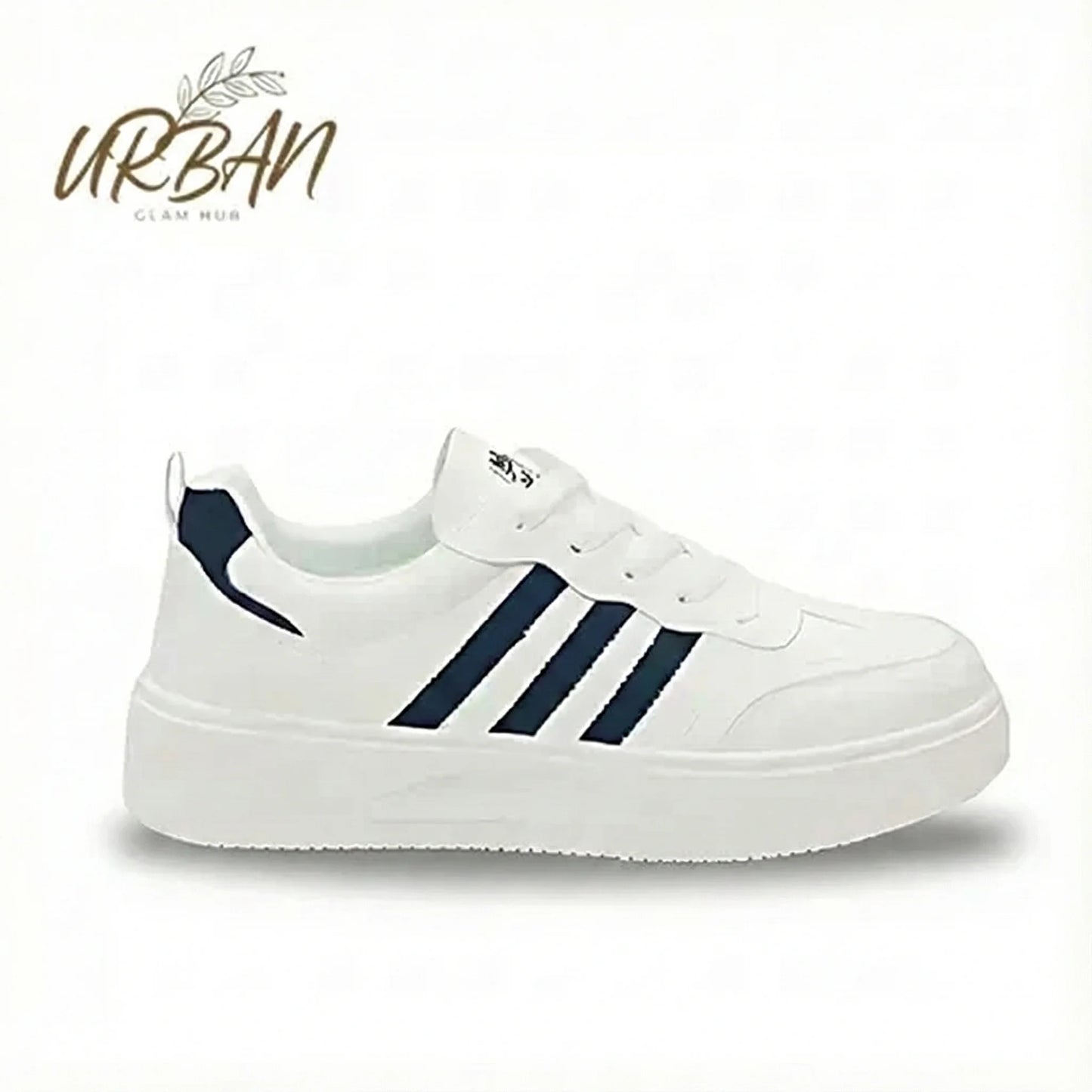 White Casual Sneakers with Neavy Blue Stripes – Lightweight & Comfortable