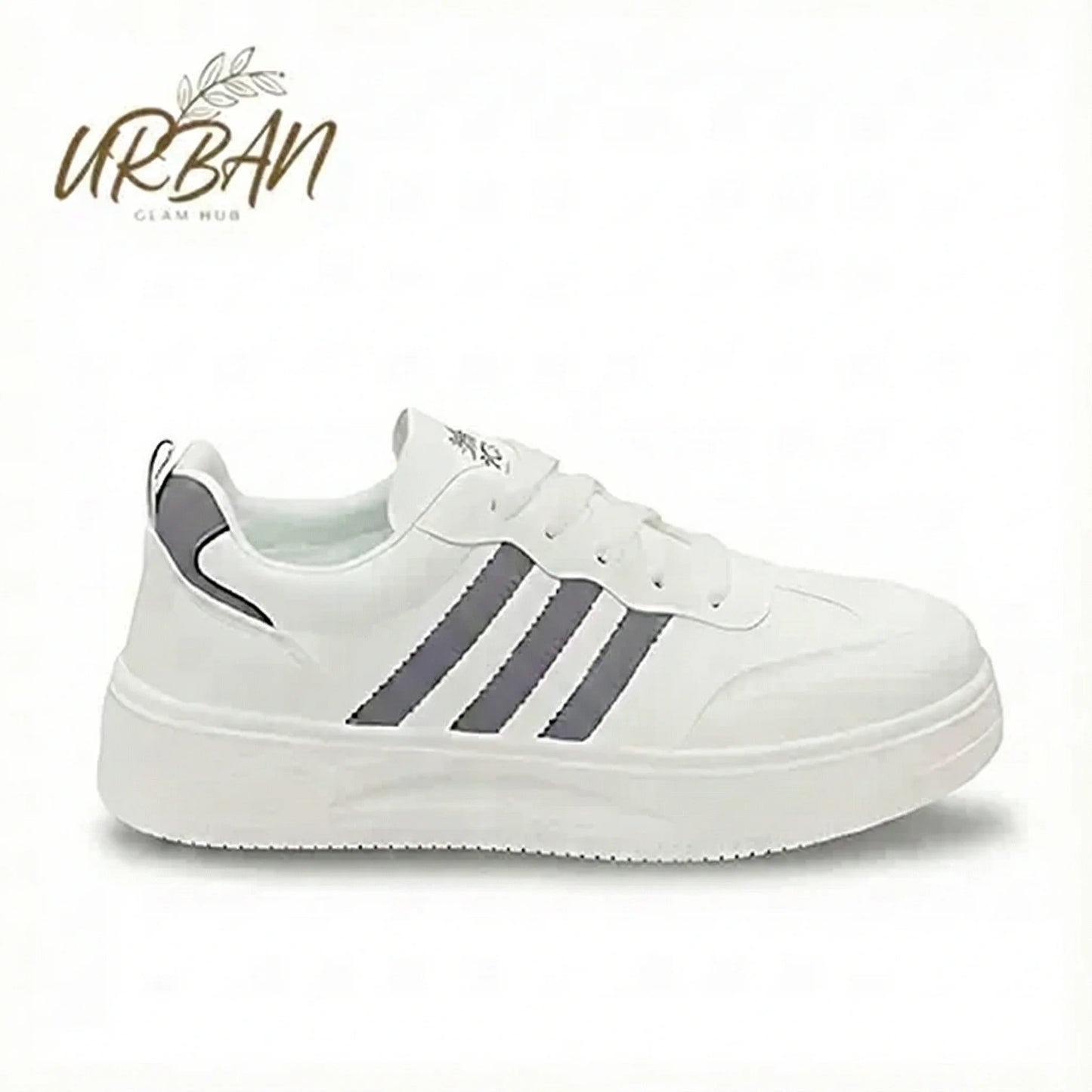 White Casual Sneakers with Grey Stripes – Lightweight & Comfortable