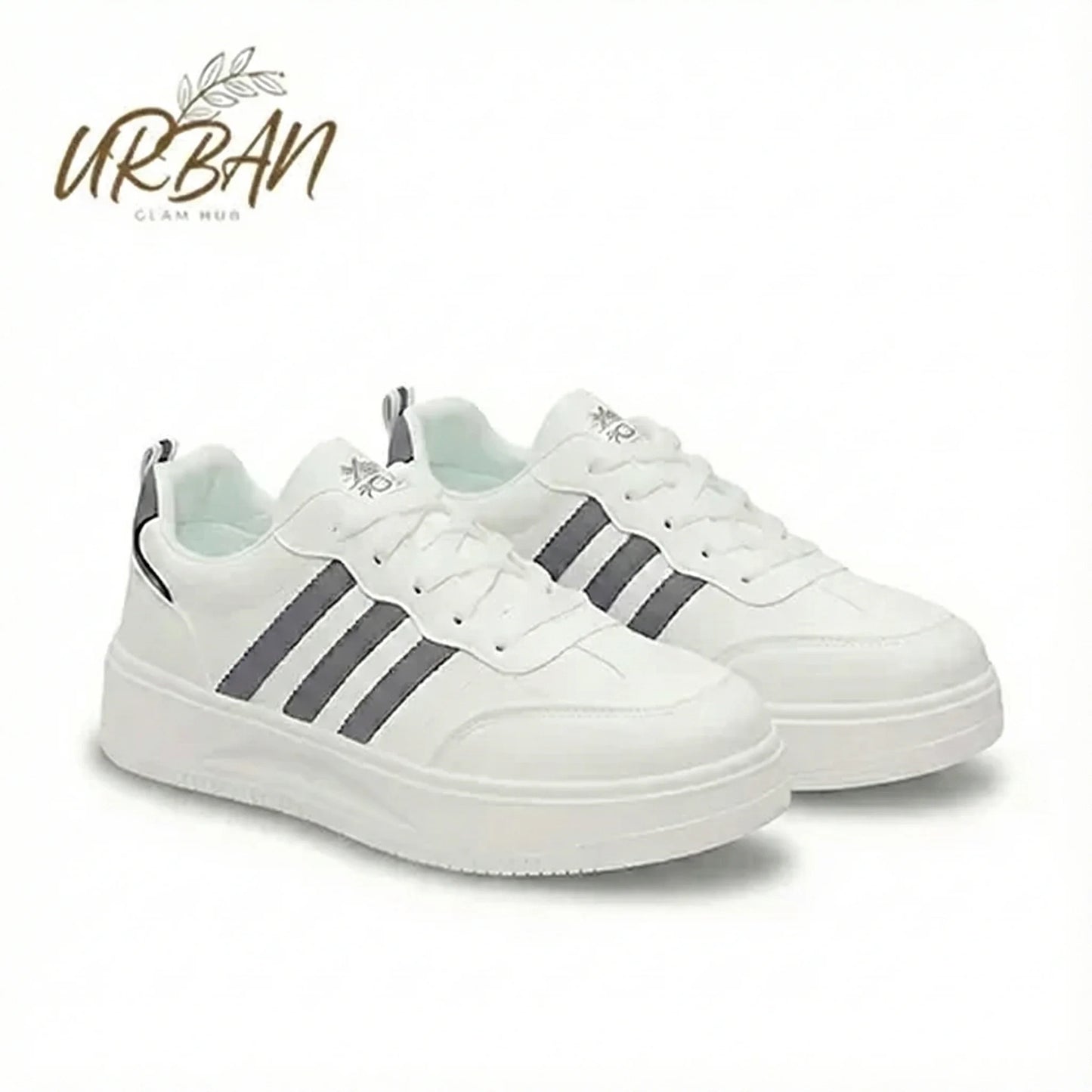 White Casual Sneakers with Grey Stripes – Lightweight & Comfortable