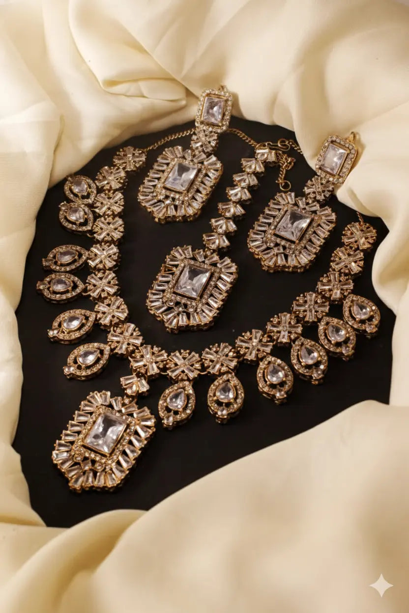 Zircon Necklace Set – Elegant Bridal & Party Jewellery for Women - Urban Glam Hub