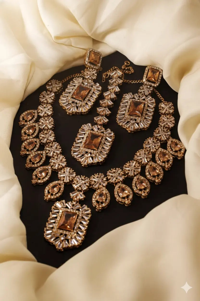 Zircon Necklace Set – Elegant Bridal & Party Jewellery for Women - Urban Glam Hub