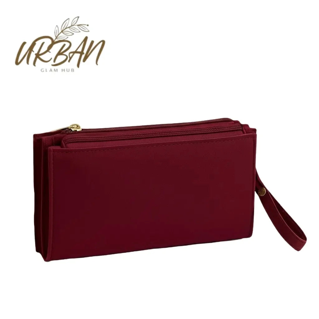 Stylish Zipper Luxury Wallet – Triple-Zip Maroon Clutch