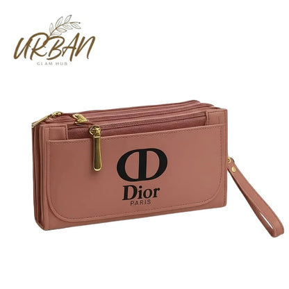 Stylish Zipper Luxury Wallet – Triple-Zip Dusty Rose Clutch