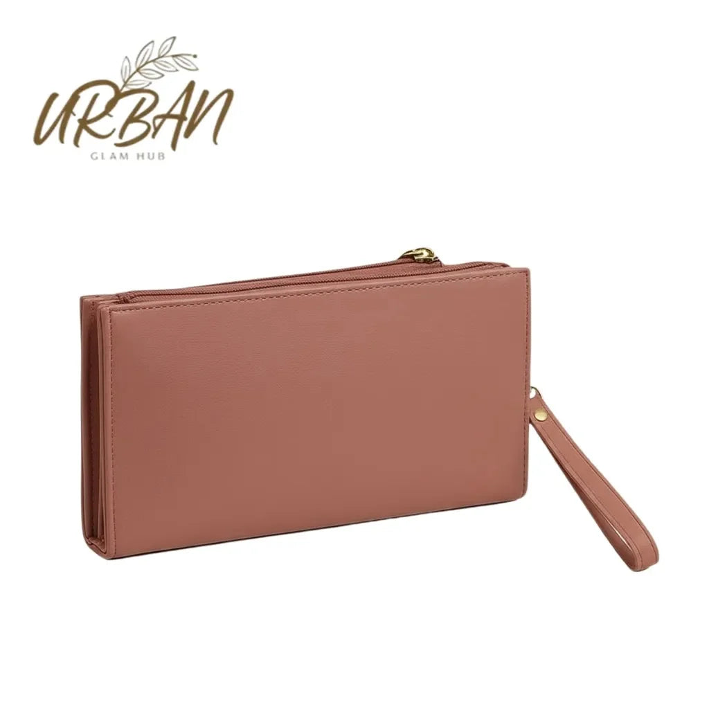 Stylish Zipper Luxury Wallet – Triple-Zip Dusty Rose Clutch
