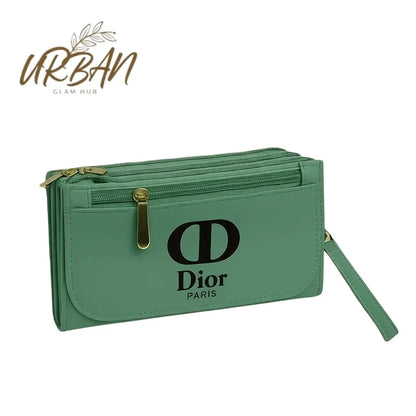 Stylish Zipper Luxury Wallet – Triple-Zip Pista Green Clutch
