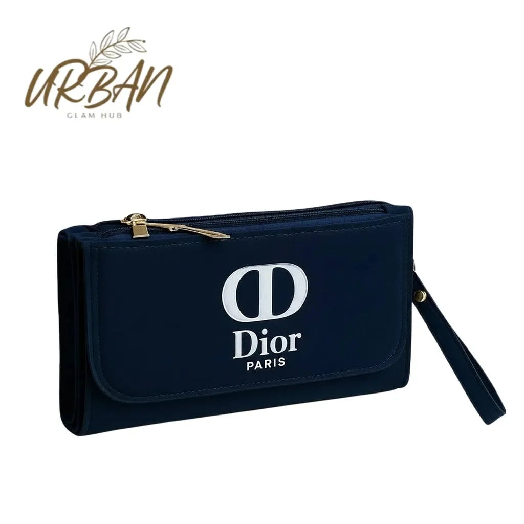 Stylish Zipper Luxury Wallet – Triple-Zip Navy Blue Clutch