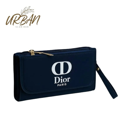 Stylish Zipper Luxury Wallet – Triple-Zip Navy Blue Clutch