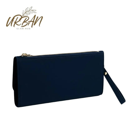 Stylish Zipper Luxury Wallet – Triple-Zip Navy Blue Clutch