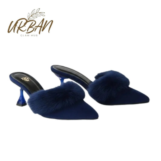 Luxury Velvet Fur Mules with Sculptural Heel