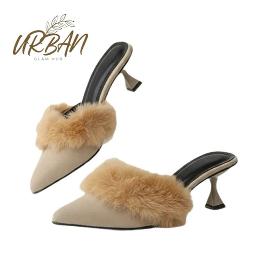 Luxury Velvet Fur Mules with Sculptural Heel