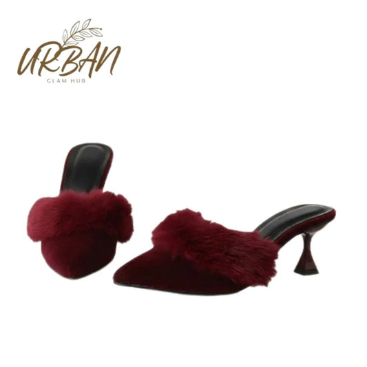 Luxury Velvet Fur Mules with Sculptural Heel