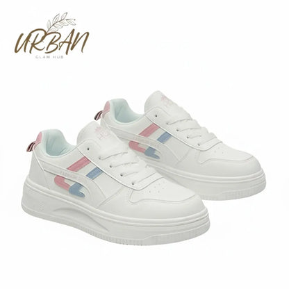 Stylish White Chunky Platform Sneakers with Pink & Blue Stripes | Durable & Comfortable