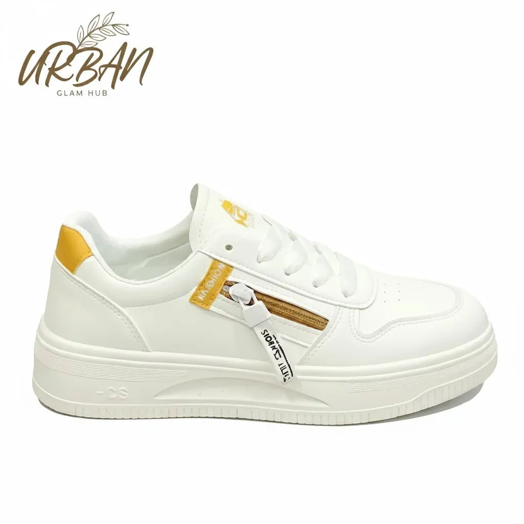 Fashion-Forward White Lace-Up Sneaker with Side Zip