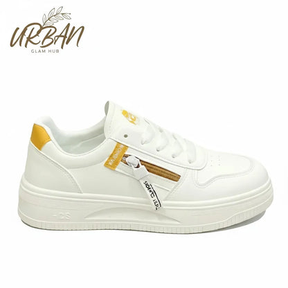 Fashion-Forward White Lace-Up Sneaker with Side Zip