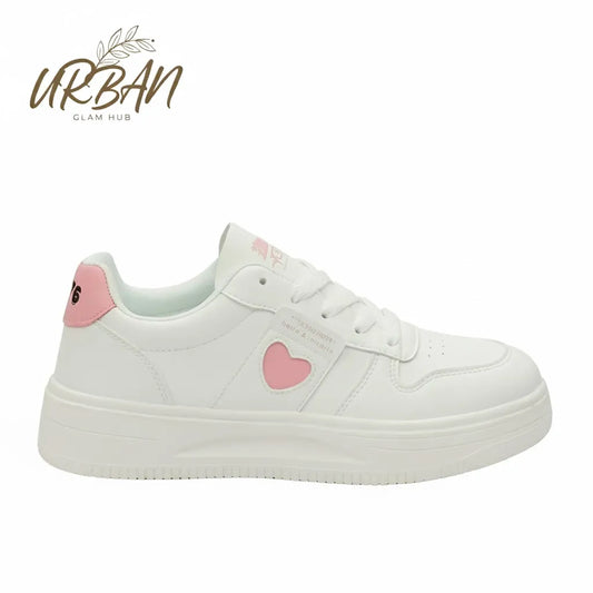 Women’s Casual Heart-Detail White Sneakers – Soft & Comfortable Everyday Shoes
