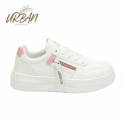 Fashion-Forward White Lace-Up Sneaker with Side Zip