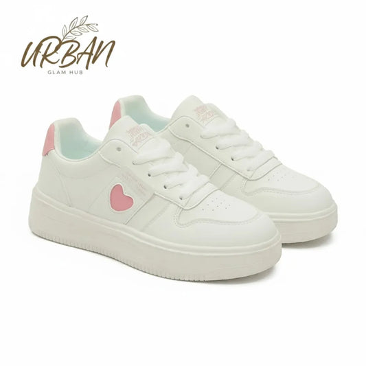 Women’s Casual Heart-Detail White Sneakers – Soft & Comfortable Everyday Shoes