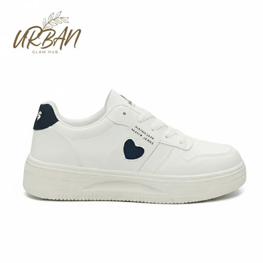Women’s Casual Heart-Detail White Sneakers – Soft & Comfortable Everyday Shoes