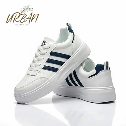 White Casual Sneakers with Neavy Blue Stripes – Lightweight & Comfortable